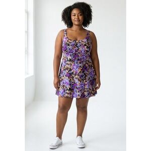 NWT It Figures! Plus Size 28W Floral Swim-dress Purple Swimsuit Swim Dress NEW